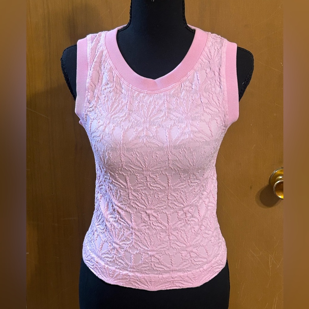 Moa Moa Pink Textured Sleeveless Top One Size Stretch Floral Trendy Y2K